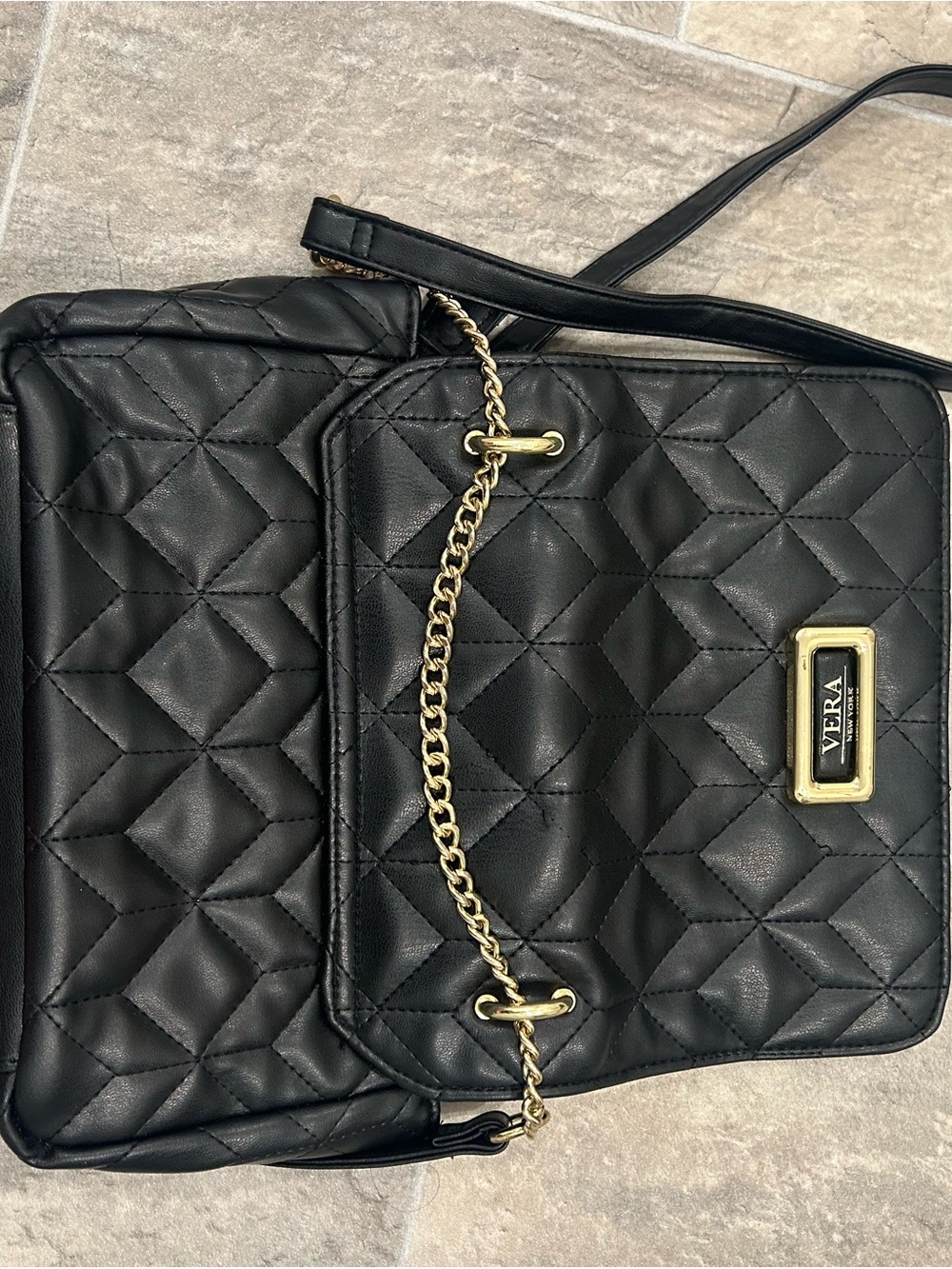 Vera Bradley Black Quilted Crossbody with Gold Chain